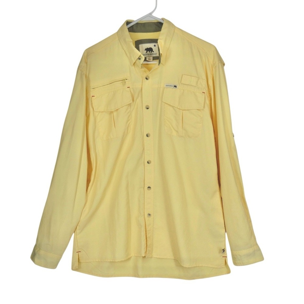 Dakota Grizzly Button Up Hiking Shirt Men L Yellow Outdoor Nylon roll up sleeve